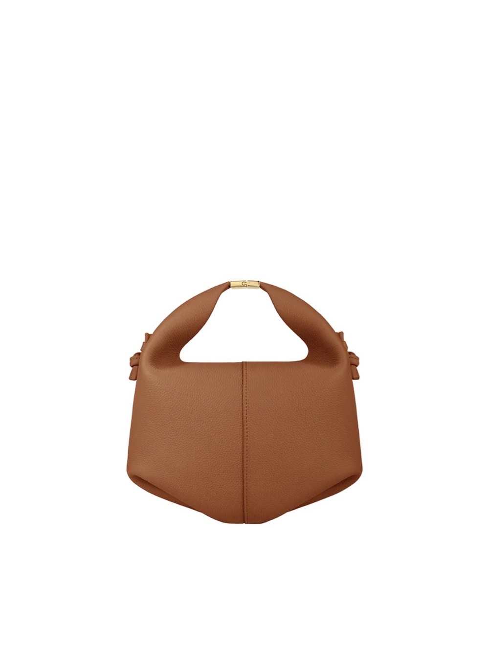 Polene Brown Pebbled Leather Handle Bag with Gold Clasp